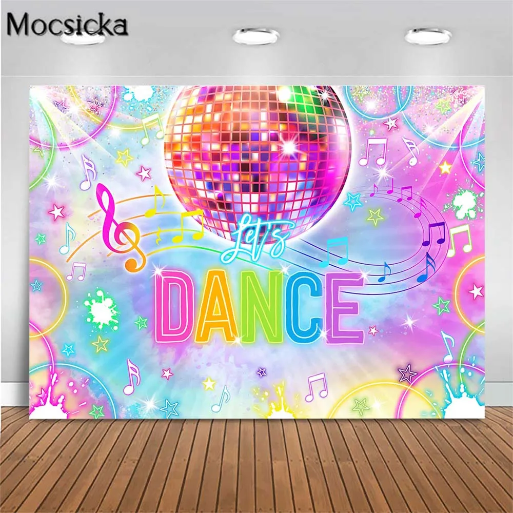 

Mocsicka Let's Dance Backdrop Disco Theme Adult Birthday Party Photo Background Disco Music Neon Lights Back to 70s Party Banner