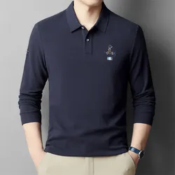 Luxury brand 100% cotton men's long sleeved embroidered polo shirt 2024 Spring and Autumn new business casual breathable T-shirt