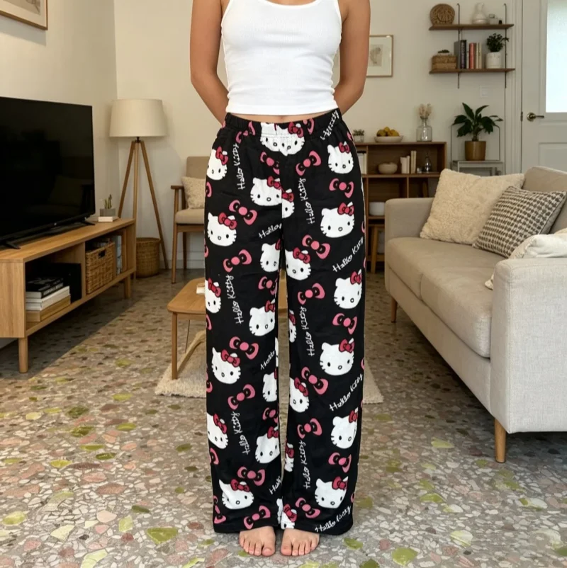 Halloween autumn and winter warm flannel sleeping pants female cute Hello Kitty loose student casual home pants walking pants view 6