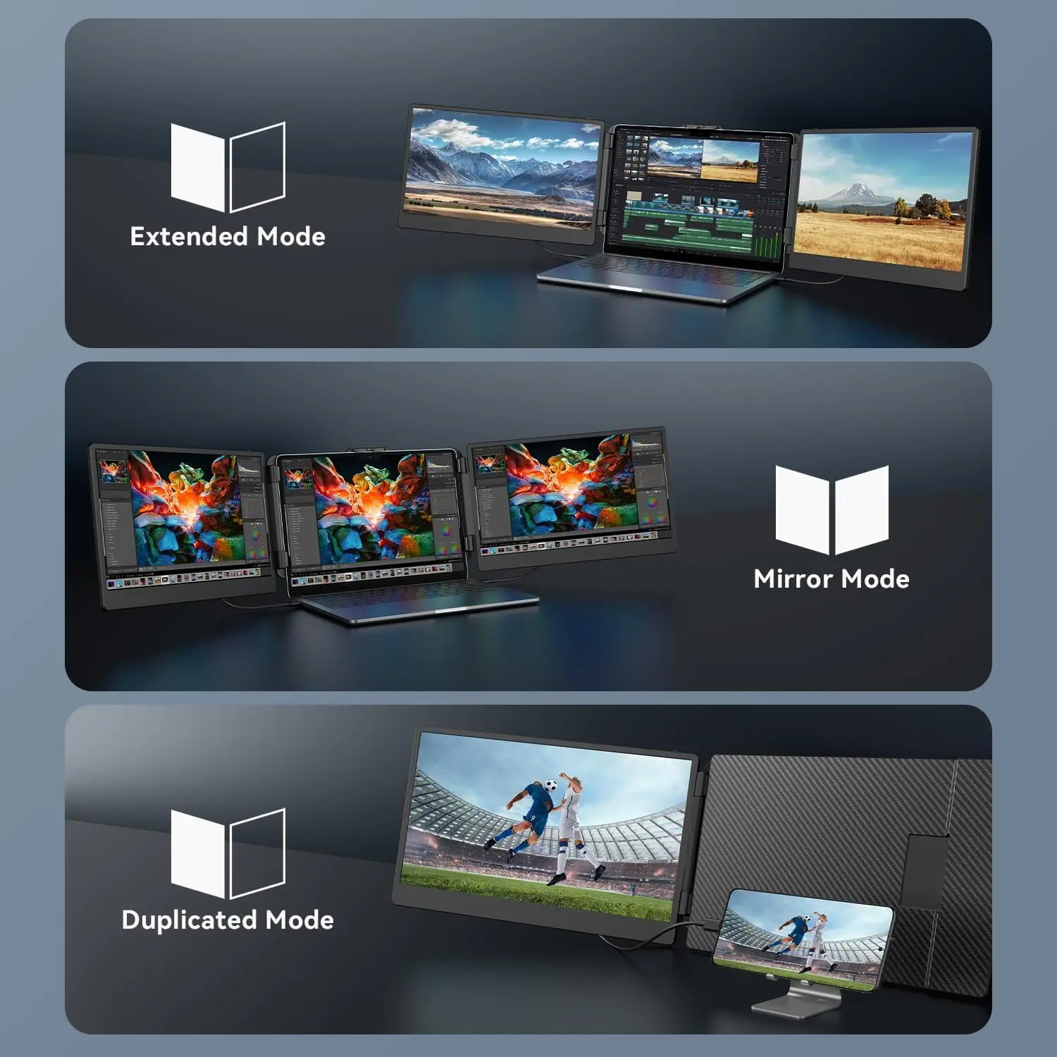 14インチ トリプルラップトップスクリーンエクステンダー、1080P FHD ポータブルデュアルモニター、ラップトップ用 USB C HDMI、プラグアンドプレイモニターエクステンダー·ホットセール