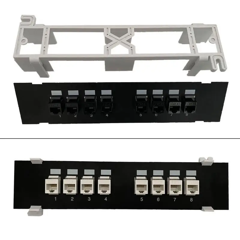 Y1UB CAT6 Straight Extender Adapter 8 Ports Rj45 Cat6 Keystone Coupler Wall Mount Networking Rack Bracket Patch Panel