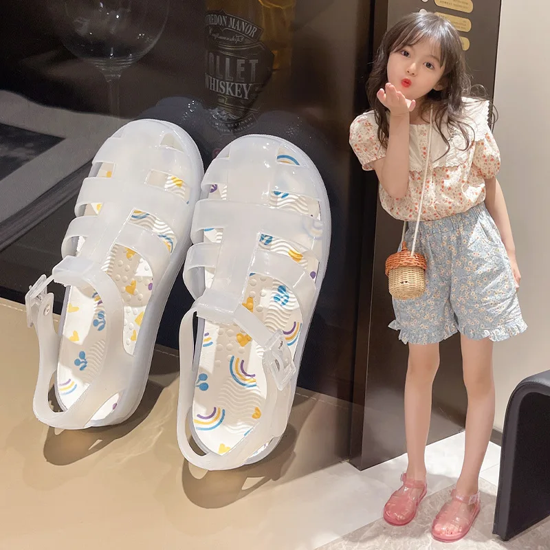 

Girls Kids Baby Roman Jelly Sandals Closed Toe Clogs Water Beach Shoes Lightweight Breathable Non Slip Cute Children Shoes