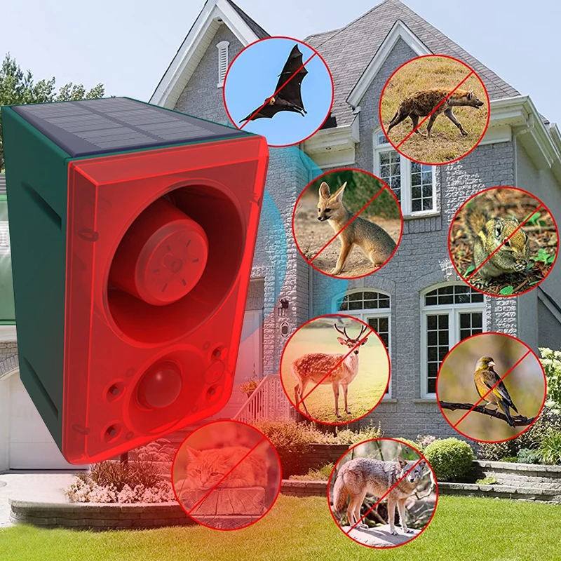 Solar Motion Sensor Alarm Light Animal Repeller Anti-Wild Boar Drive Professional Alarm Anti-Theft Waterproof Siren for Outdoor