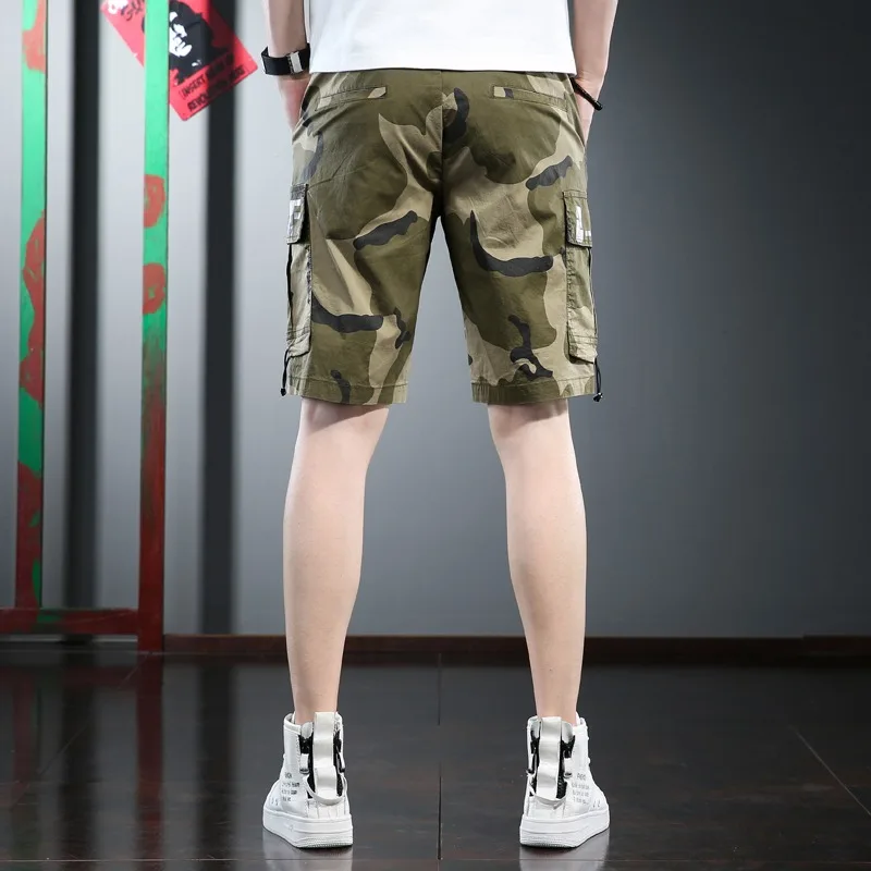 Fashion Camouflage Shorts Men 2022 Summer Casual Multi-Pocket Gray White Drawstring Short Cargo Pants