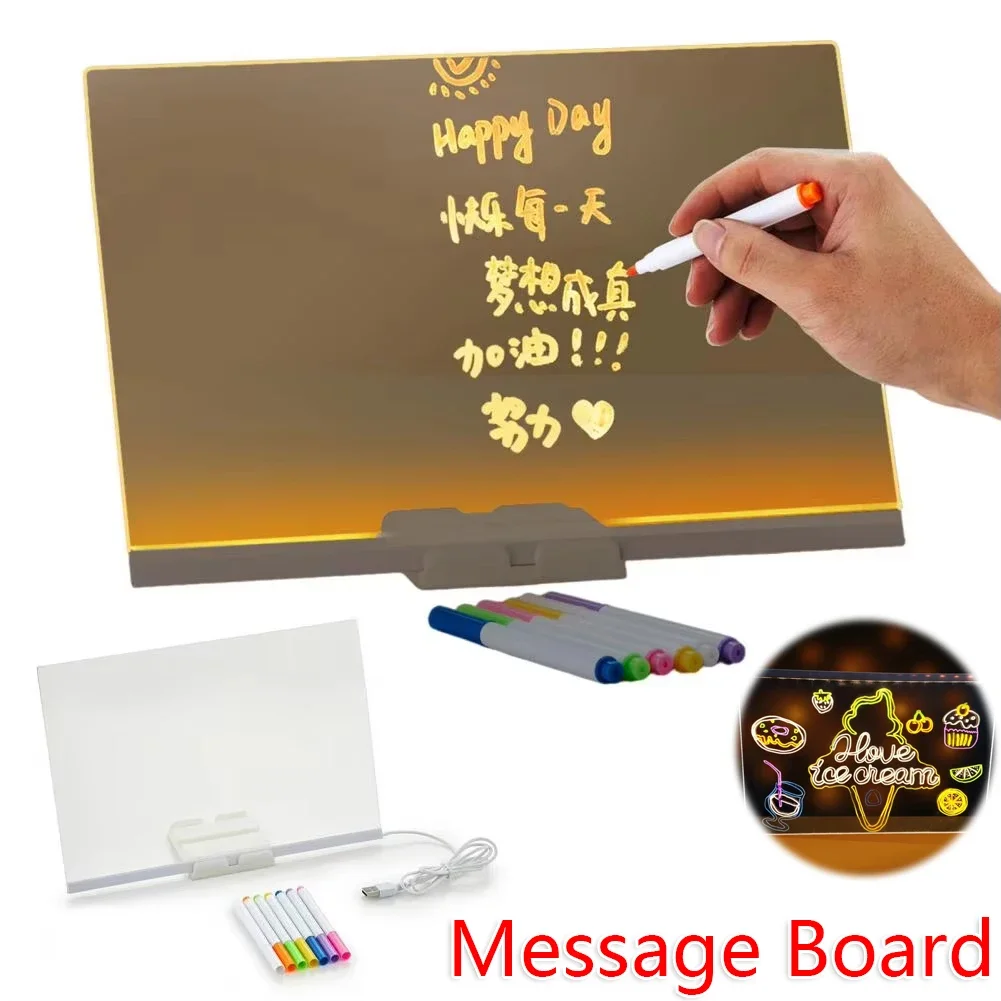 LED Luminous Note Board with Colors Light Up Acrylic Message Board Transparent Faux Crystal Clear Children Scribbling Board