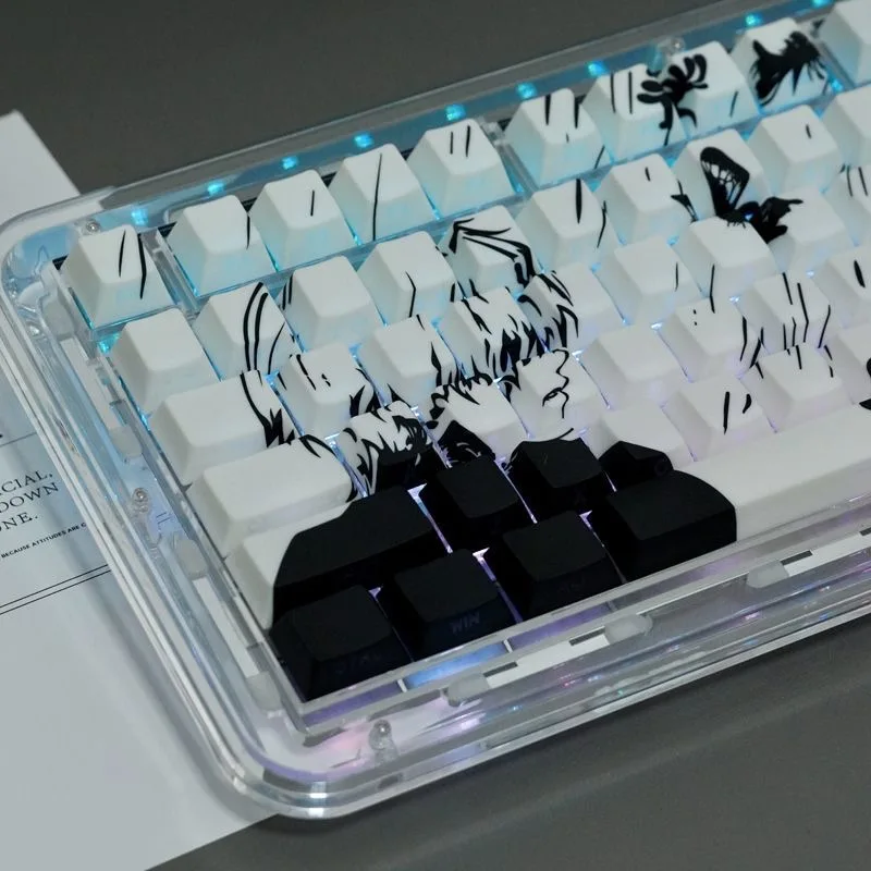 130 Key Kaneki Ken Theme Keycaps การ์ตูนอะนิเมะหมวก PBT โปรไฟล์เชอร์รี่ Custom Handmade Keycap สําหรับแป้นพิมพ์เครื่องกล