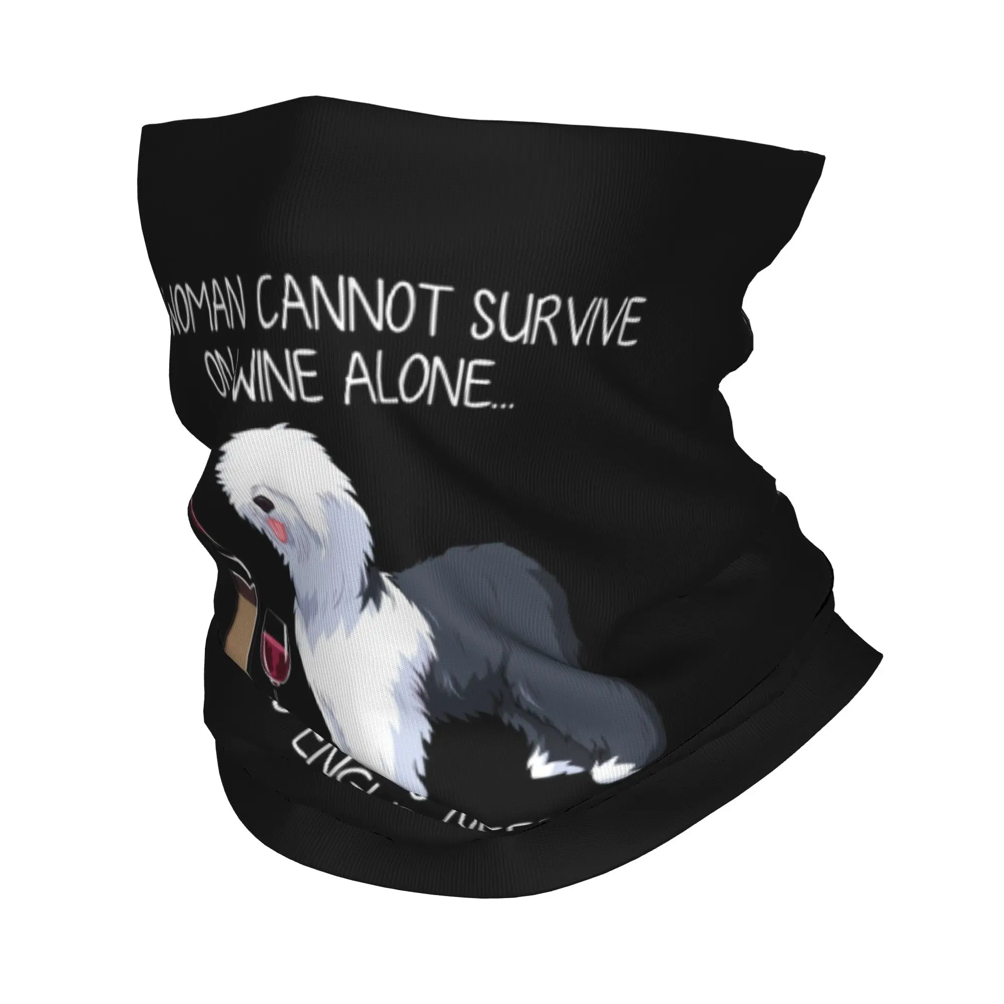 

Custom Old English Sheepdog and Wine Funny Dog Bandana Neck Gaiter for Running Women Men Wrap Scarf Pet Puppy Lover Warmer