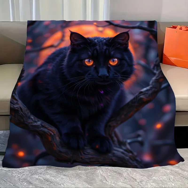 

Flannel Blanket-Soft Lightweight All-season Cozy Black Cat with Glowing Eyes Baby Blanket Soft and Warm