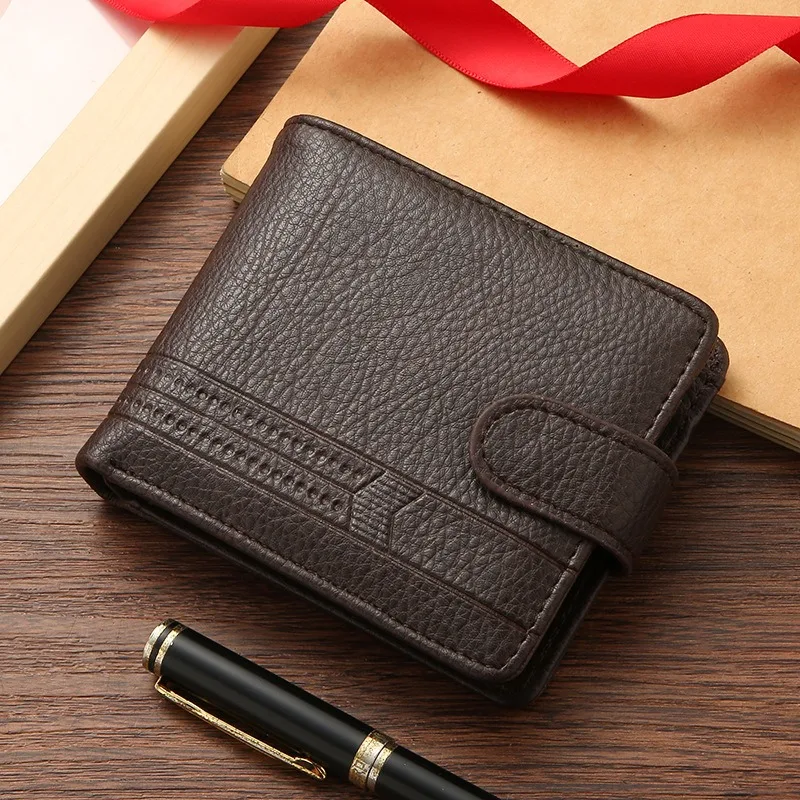 Casual Wallet For Men Leather Short Hasp Man Wallets Durable Coin Pouch Male Slim Bifold Photo ID Card Holders Purse Money Clip