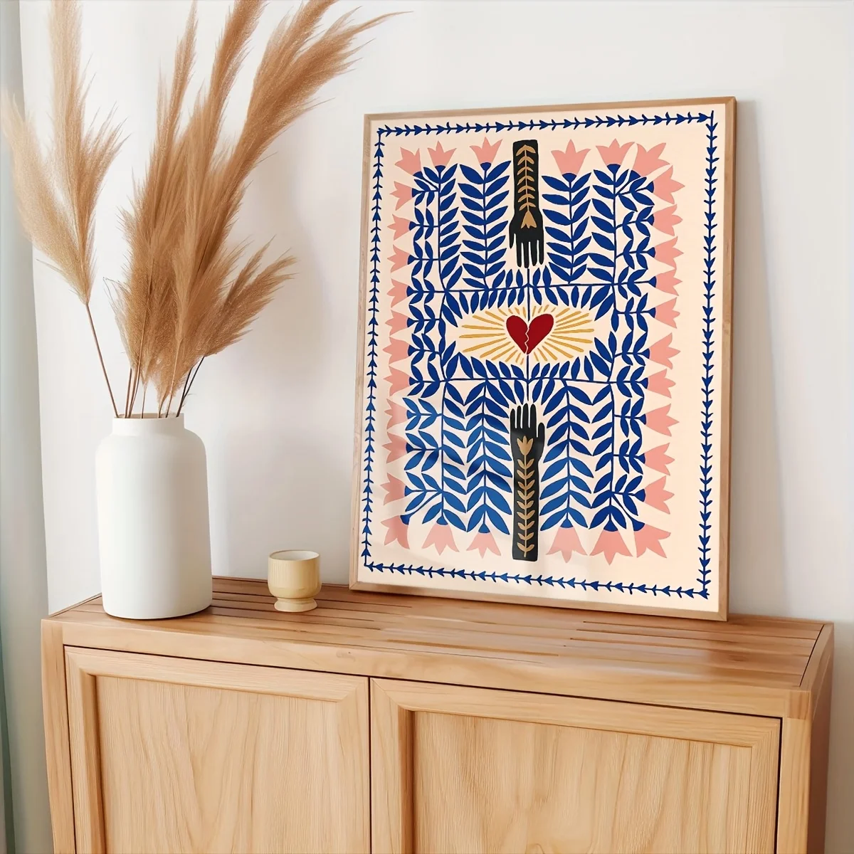

1pc Abstract Boho Heart Canvas Wall Art, Modern Blue Wall Art Picture for Living Room and Bedroom Decortion Gifts - Frameless