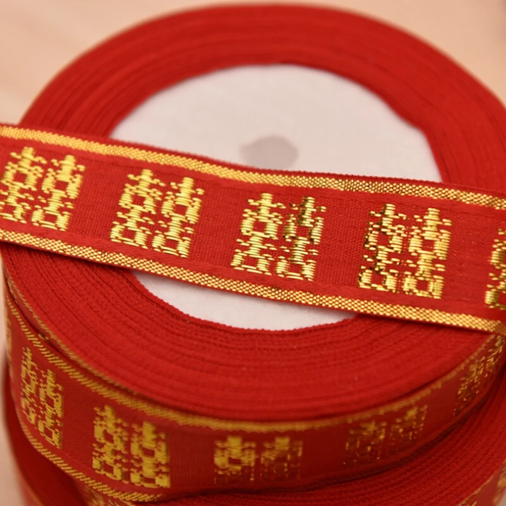 

Red Satin Wedding Ribbon Chinese Character Decorative Ribbon for Gift Wrapping Party Craft Scrapbook Hair Accessories