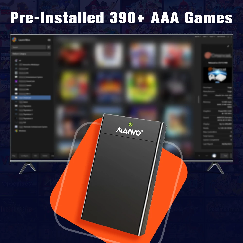 AAA Large Game Console 12TB HDD with 390+ AAA PC Games Playnite External Hard Drive for PS4/PS3/PS2/PS1/Wii for Wins PC/Laptop