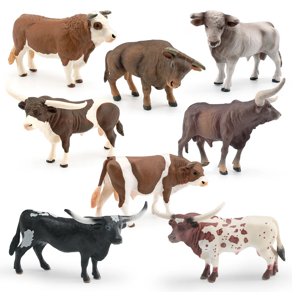 Swiss Brown Cattle Simulated Farm Poultry Animals Model Stierlen Watusi Long Horn Bull Wild Animal Figure Realistic Cow Toy