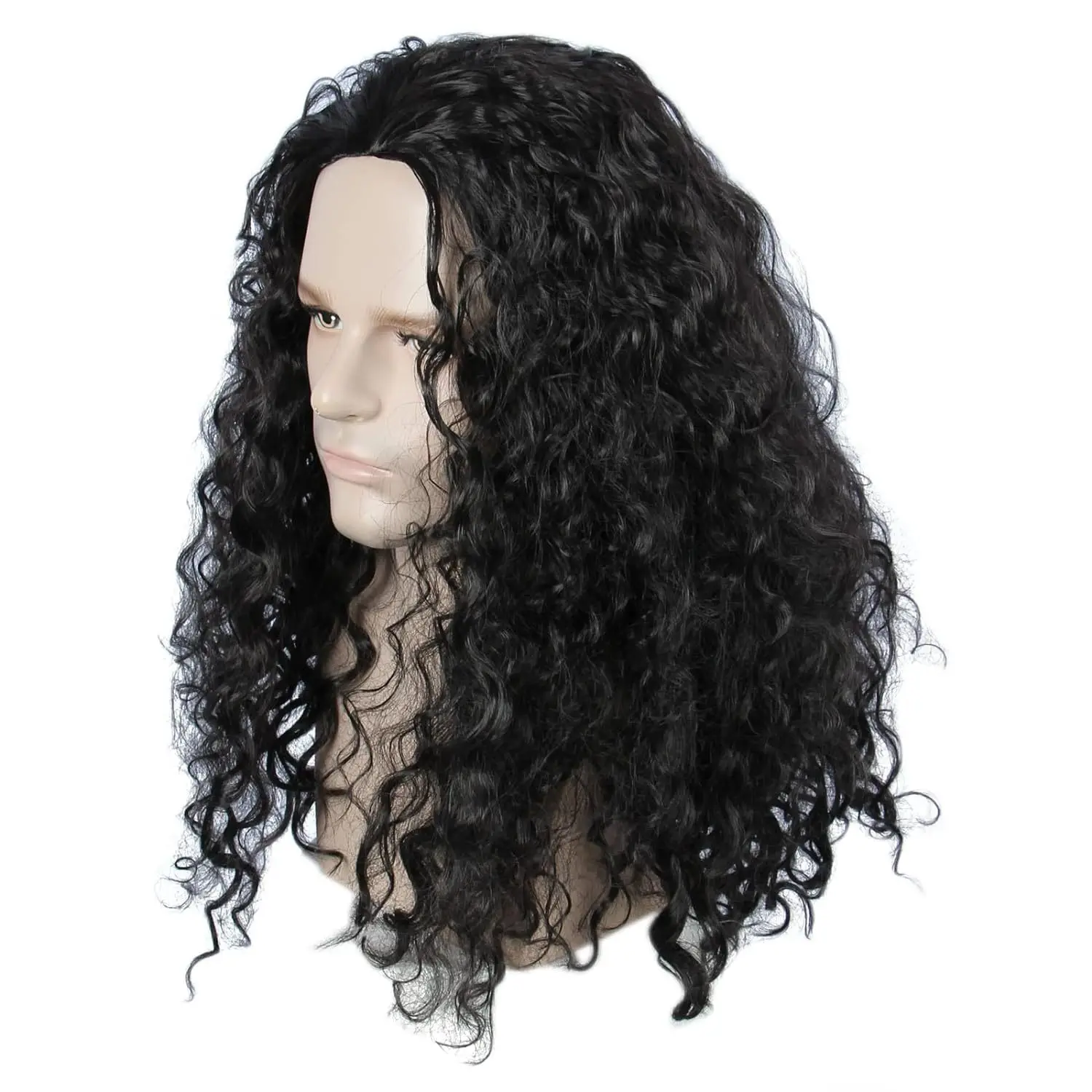 Perruque synthétique longue et bouclée noire pour homme, volumineuse, à boucles serrées, résistante à la chaleur, pour cosplay, fête d'Halloween, ou tenue historique