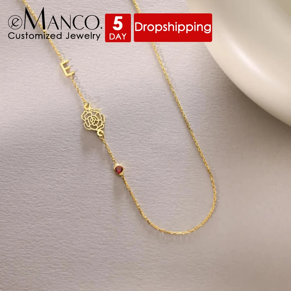 EMANCO Stainless Steel Birthstone Alphabet Necklace Custom Birth Month Flower Necklaces Fashion Jewelry Factory Direct Sales