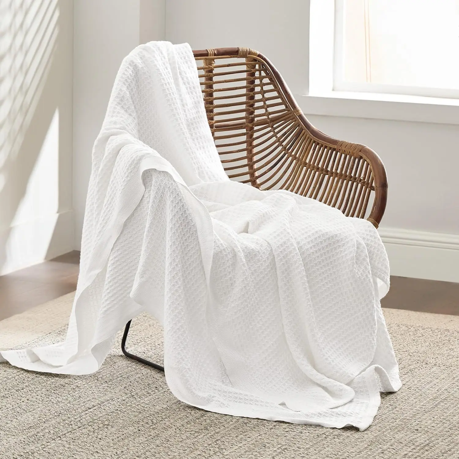 Bedsure 100% Cotton Blankets for Couch or Bed - Waffle Weave, Lightweight and Soft Spring Blankets for Office, Throw, Twin, Quee image 2