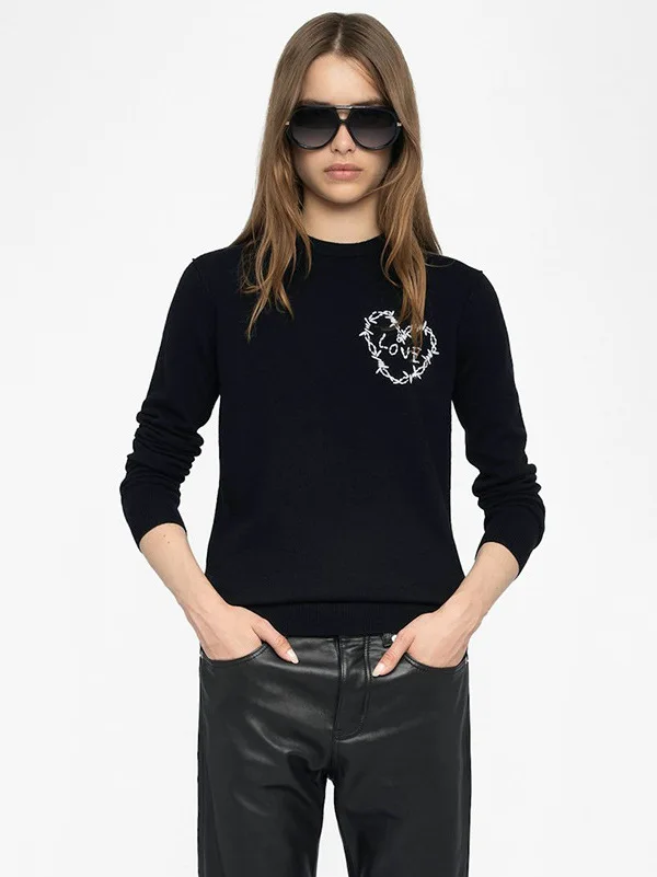 

Осень-зима женский вязаный свитер 00 Camere с вышивкой Love Heart ручной работы из шерсти Tead повседневный свободный крой мягкий