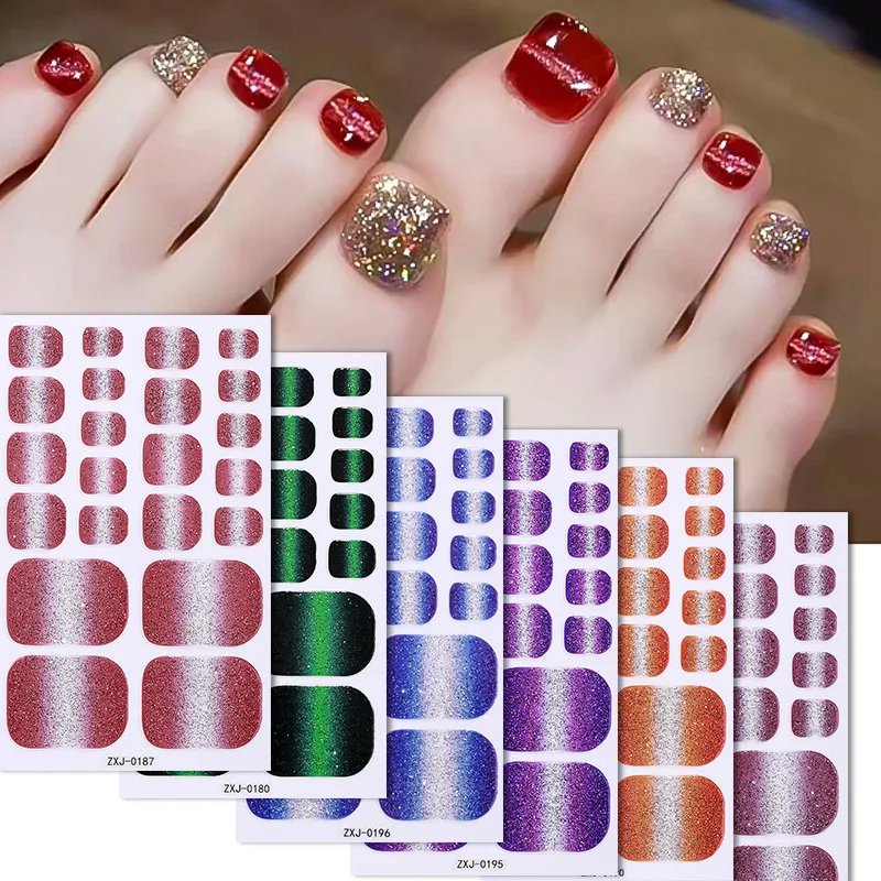 페디큐어 발톱 인기 스티커 점진적 변화 파란색/검정색/보라색/다크 골드 스티커 파우더 플래시 네일 스티커