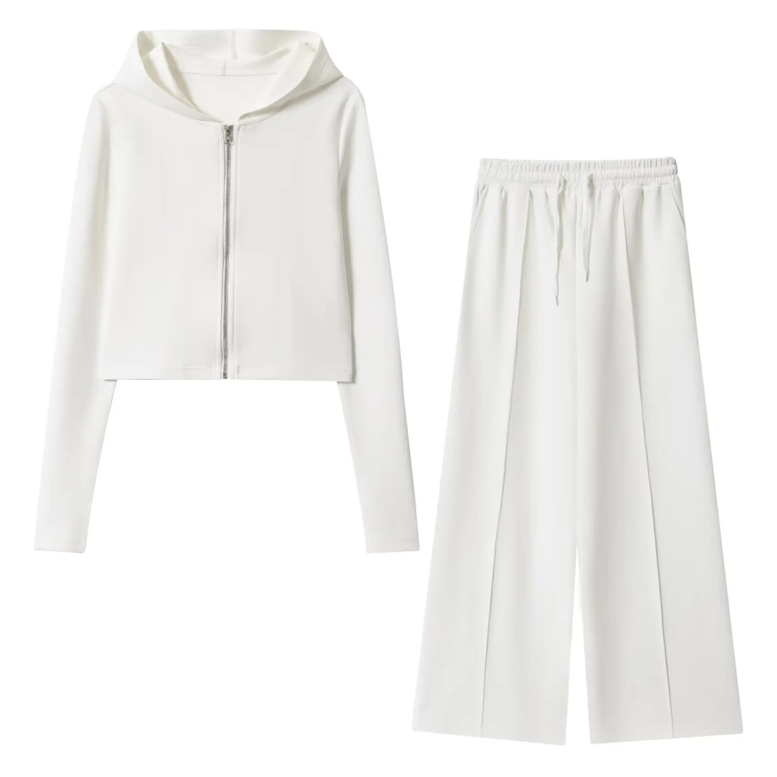 المرأة الخريف سليم صالح متماسكة سستة مقنعين سترة قصيرة البلوز بلون عارضة واسعة الساق السراويل قطعتين مجموعة #5