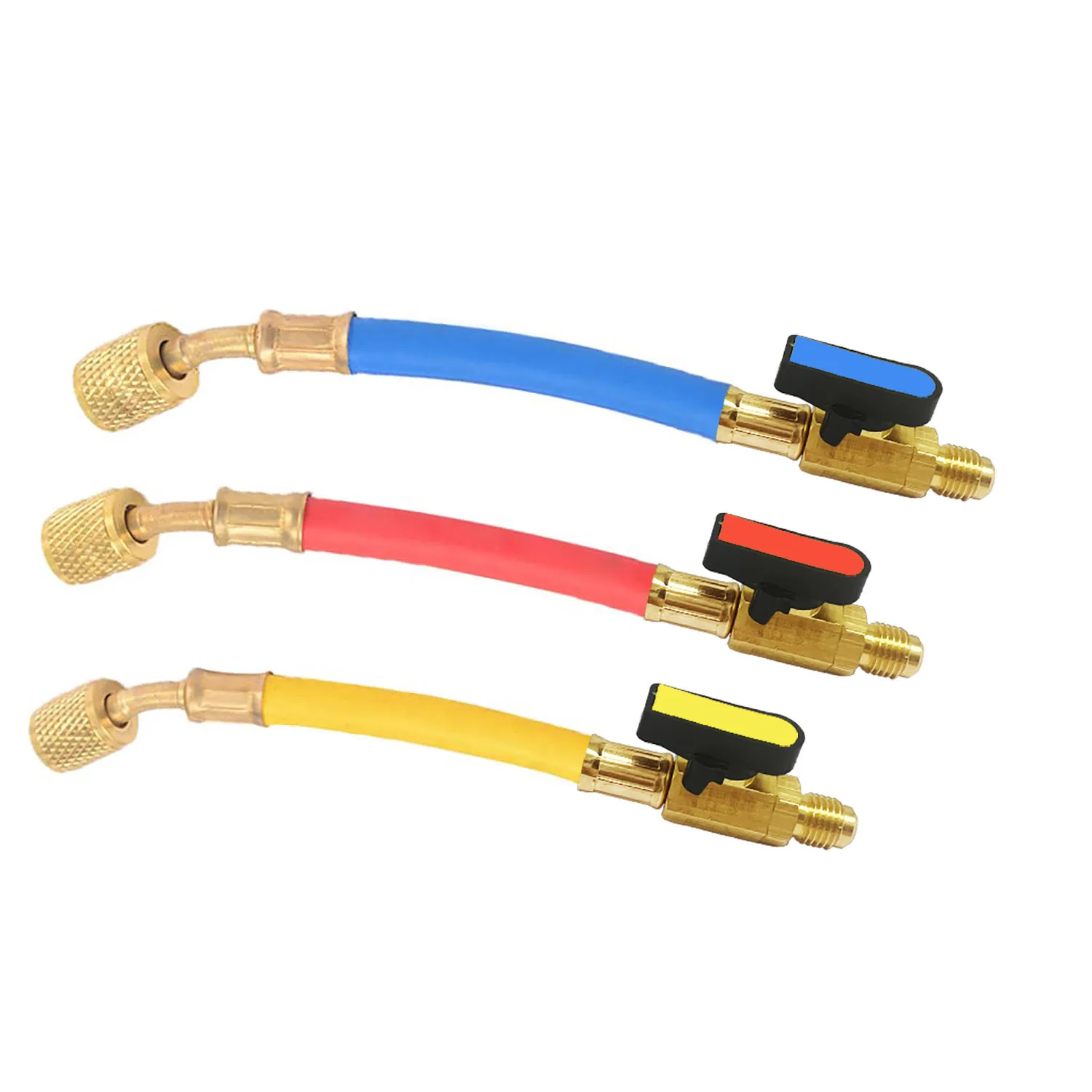 3pcs R134A R410 R22 800-4000 PSI Manifold Gauge Set A/C Refrigeration Charging Hose HVAC Refrigerant Hoses Set with Ball Valve