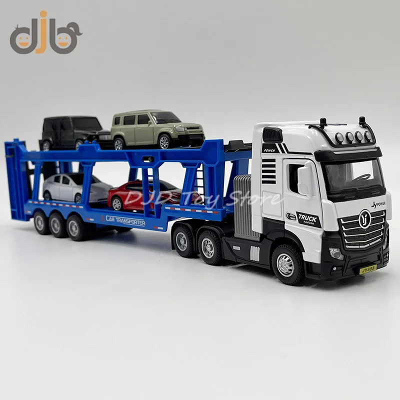 

1:50 Diecast Truck Model Toy Tractor and Car Transporter Semi-Trailer With 4 Small cars For Childred Gifts