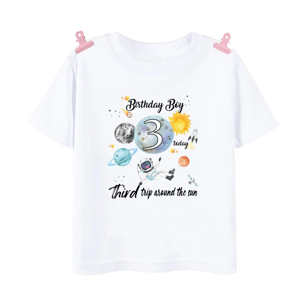 Astronaut Birthday Number 1-12 Print Shirt Kid T-Shirt Boy Astronaut Theme Party Tops Clothes Space Print Child Short Sleeve Tee