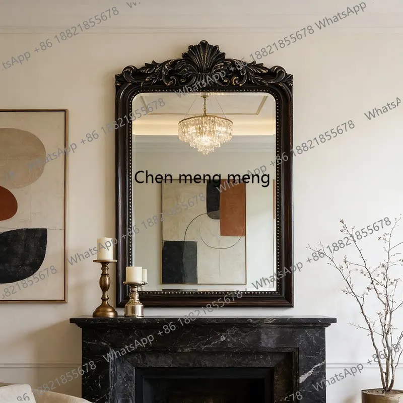 

French carved makeup mirror retro fireplace decorative mirror home bedroom dressing mirror bathroom wall-mounted