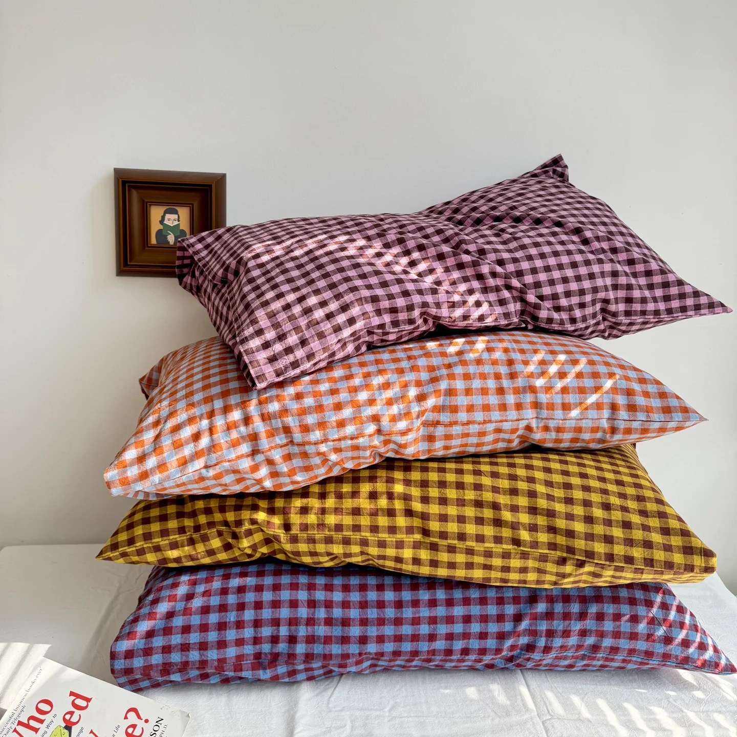 1PC Cotton Grids Single Pillowcase Pure Cotton Pillow Cover Rectangular Envelope Closure Breathable Sweat Absorbent