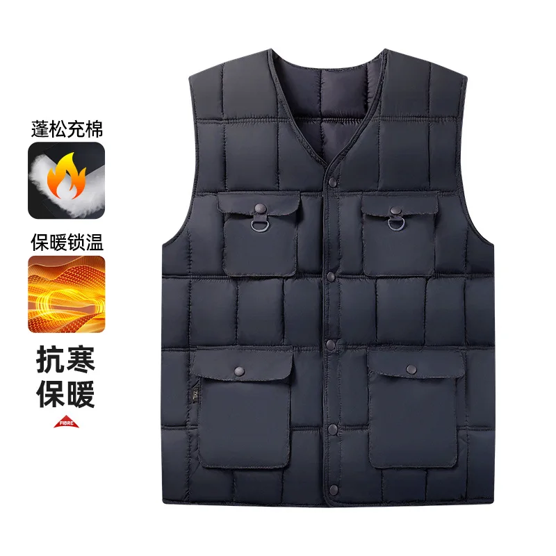 

Minsu 2025 Autumn Vest 3D New Fluffy Cotton-Padded Men's Warm Vest Casual Hooded Vest Sleeveless Jacket