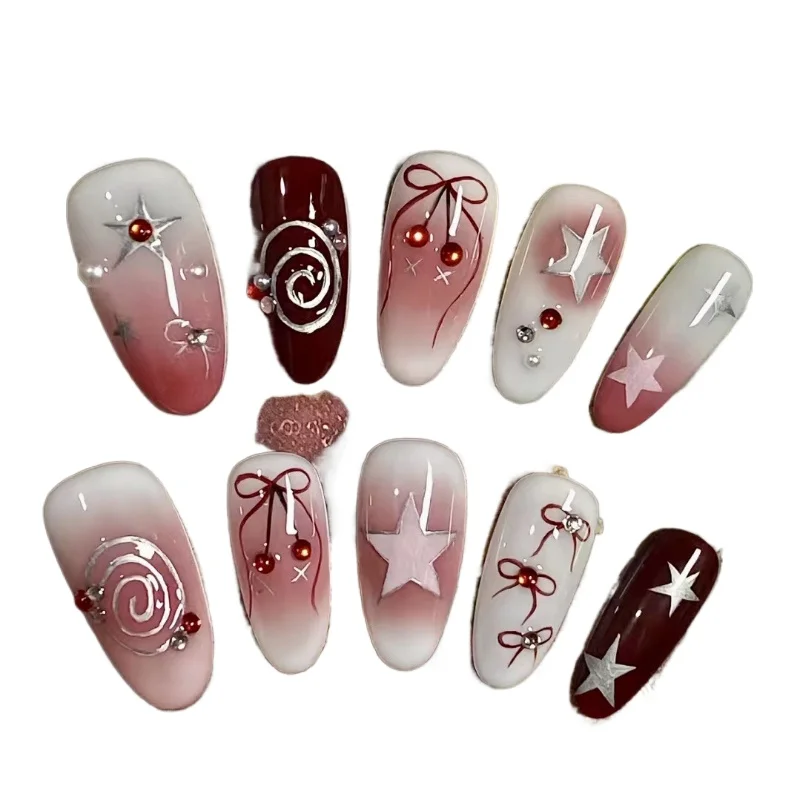 

*Christmas, autumn and winter, hand-worn armor, hand-painted bow, star fake nail product