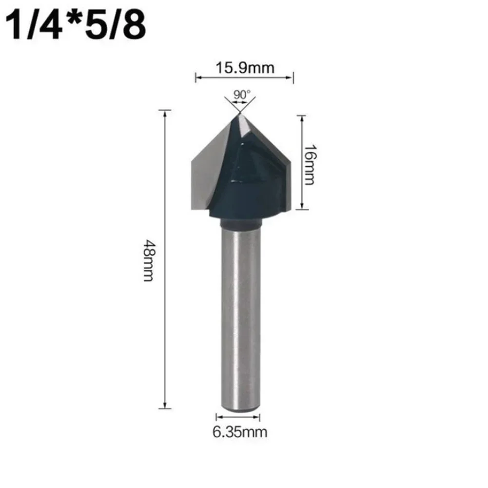 V型溝フライスカッター,エンドミルルータービットのセット,切断用CNC彫刻ドリルビット,90度シャンク,1個,1/4インチ