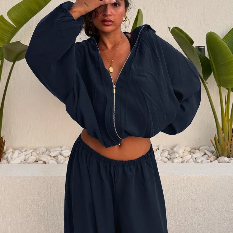 Office Lady Fashion Loose Black Women's Two Pieces Set Elegant Long Sleeve Shirt With High Waist Wide Pants Set Female Clothing