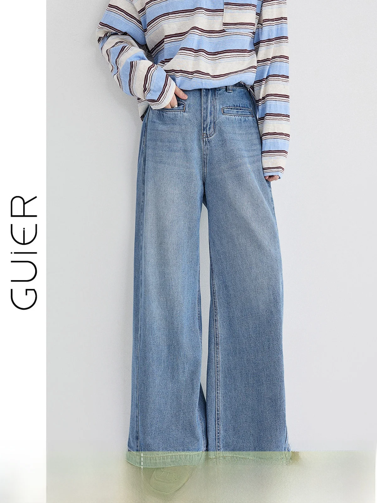 

Женские джинсы с высокой талией и широкими штанинами, прямые, повседневные, универсальные, свободного кроя, стройнящие, от Guier, весна 2026, новинка