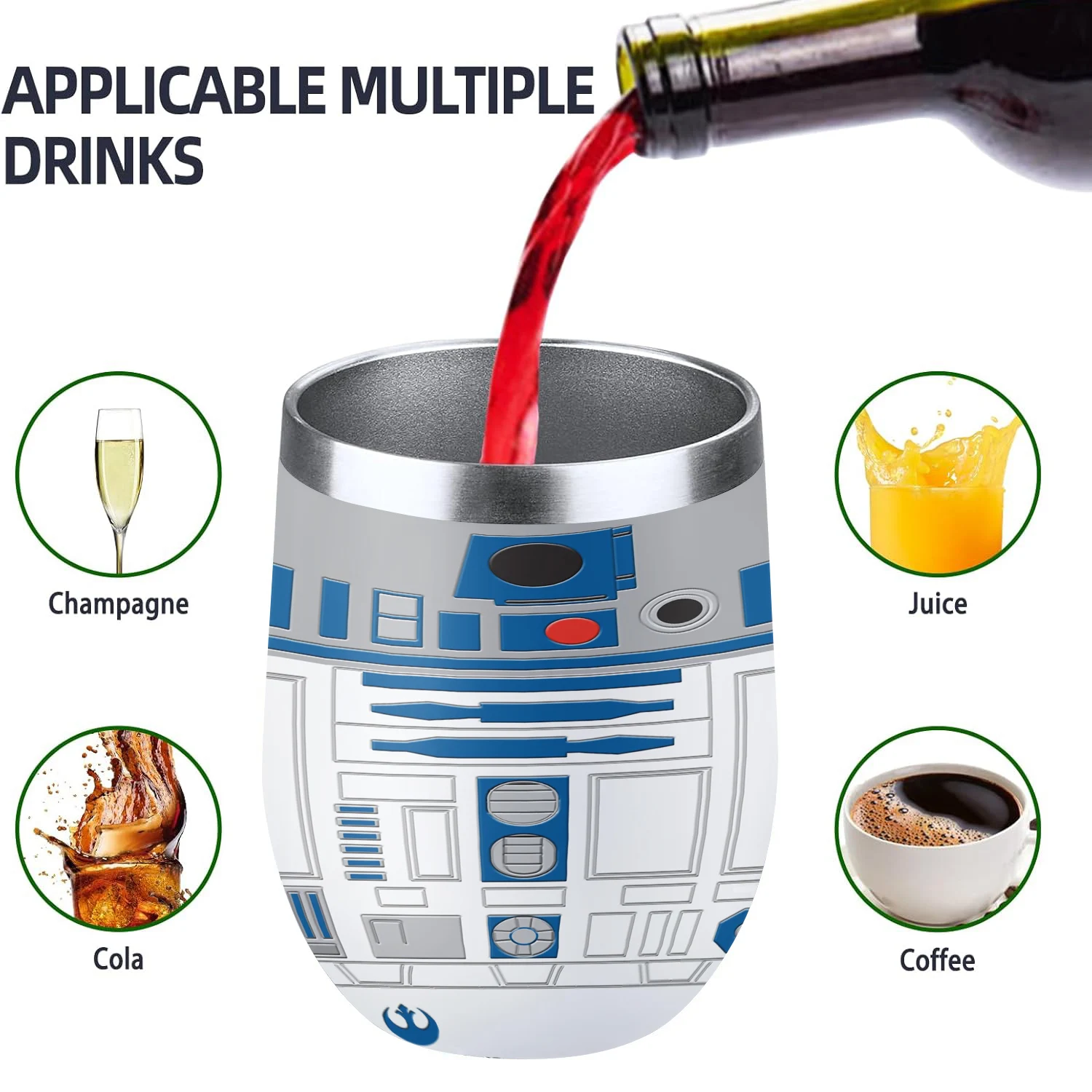 20Oz R2-D2 Robot Print Vacuum Tumbler Cup Stainless Steel Double Wall Insulated Water Bottle with Lid Keep Cold Hot Drink Gift