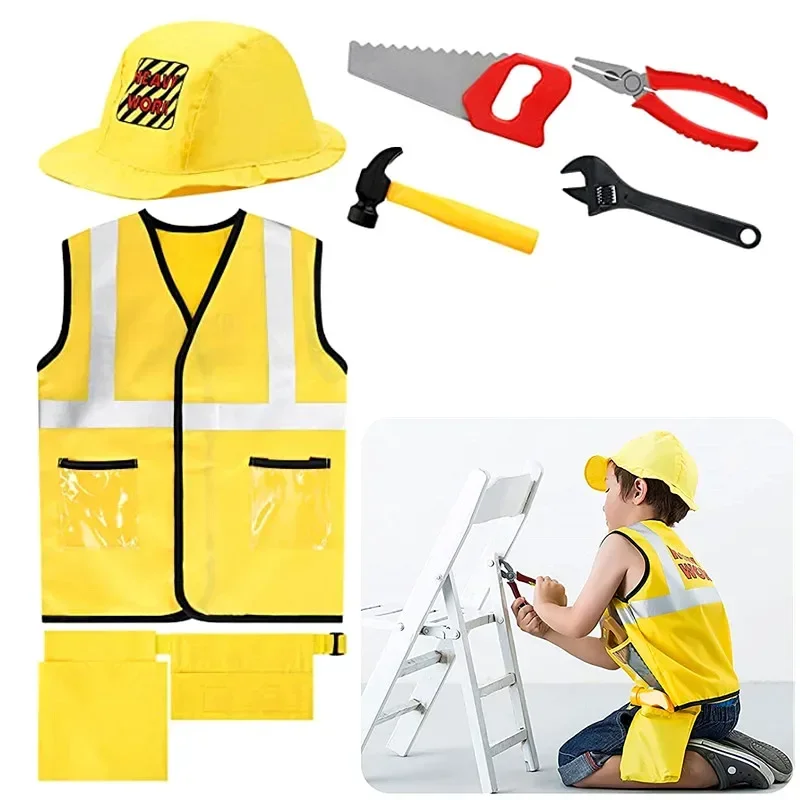 Kids Set Pretend Play Toddler Tool Toys With Construction Backpack Costume Boy Girl Halloween Birthday Dress Up Party MN3