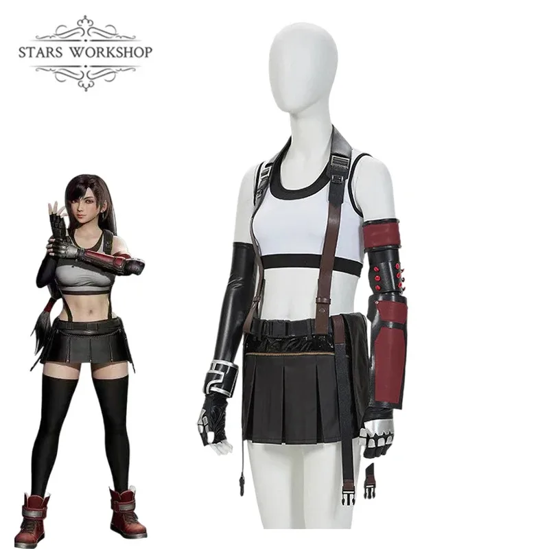 

qq681Hot Game Final Fantasy VII Tifa Lockhart Cosplay Costume Women Black Fancy Skirt Uniform Halloween Carnival Party S