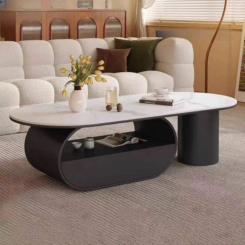 

French oval coffee table living room household small apartment simple modern designer slab tea table light luxury high sense