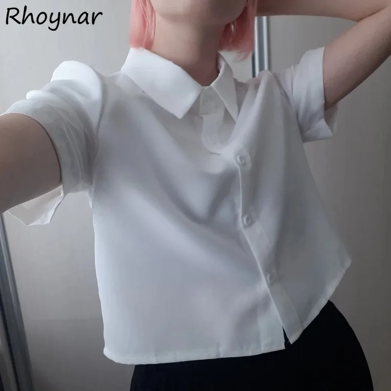 

Short Sleeve Shirts Women Summer Crop Tops Single Breasted Casual All-match Korean Style Fashion Baggy Soft College High Street