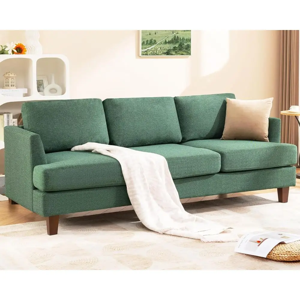 

3 Seater Deep Seated Sofa, 89 Modern Upholstered Couch with Armrests, Comfortable for Living Room, Bedroom, and Office (Green)