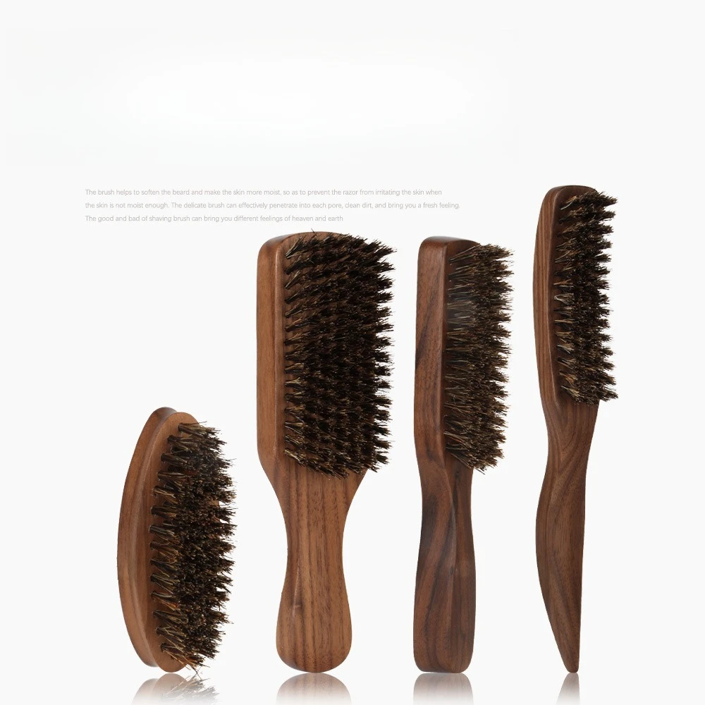 Walnut Wood Beard Brush with Firm Boar Bristles Men's Grooming Styling Comb for Mustache Care & Facial Hair Barbershop Essential