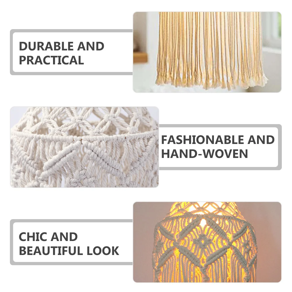 

Bohemian Macrame Lamp Shade Weaving Tassel Ceiling Light Cover Handmade Cotton Rope Hanging Decor For Home Hotel Bedroom Living