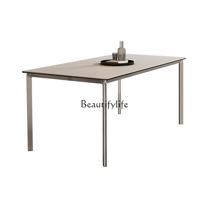 

Slate dining table Rectangle household Nordic modern simple stainless steel medieval desk