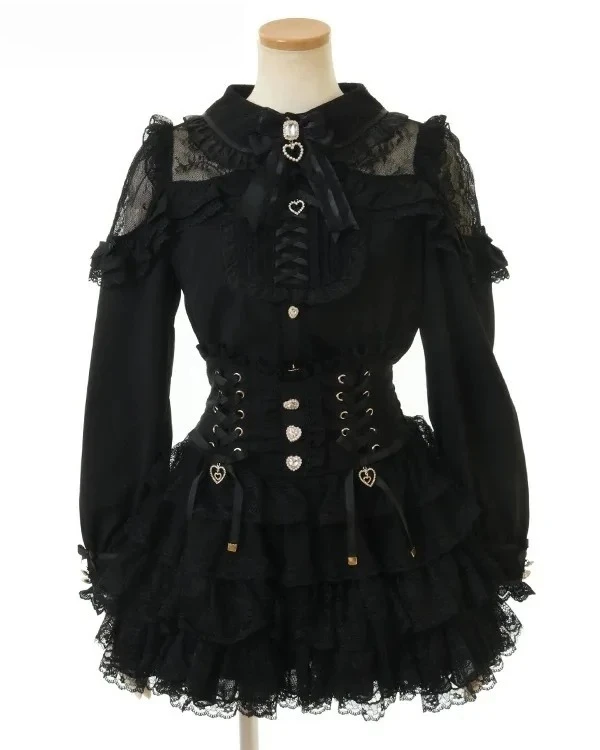 لوليتا الحلو لطيف الفتيات بلوزة تنوعا بلوزات بأكمام طويلة ليز النمط الياباني الإنتاج الضخم القوس خارج على الكتف الدانتيل قميص