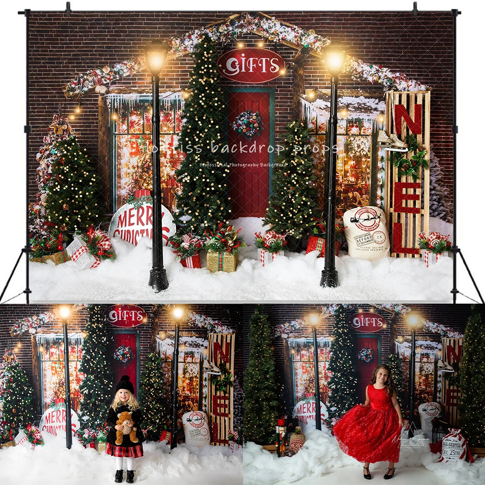 Christmas Gift Chalet Backdrops Kids Adult Photography Props Child Baby Photoall Decor Snowy Flool Wooden House Front Background