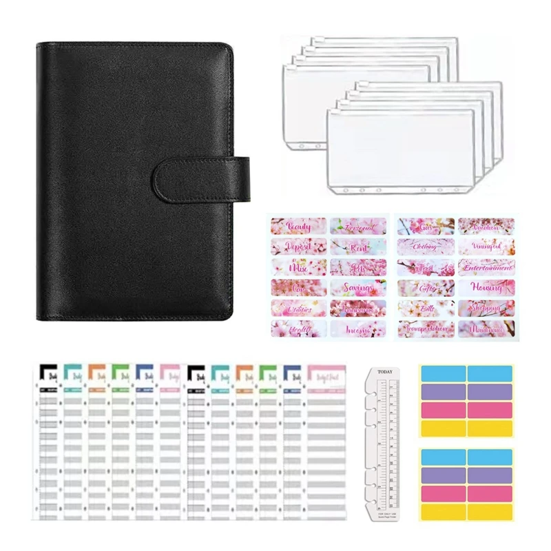 Top-A6 PU Leather Binder Budget Planner Organizer, With Budget Sheets ,Zipper Pockets,Saving Cash Envelopes System