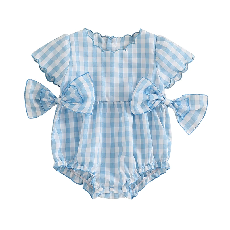 طفل رضيع الفتيات رومبير قصيرة الأكمام طاقم الرقبة منقوشة القوس الرضع ارتداءها الصيف الوليد الملابس 0-18 أشهر