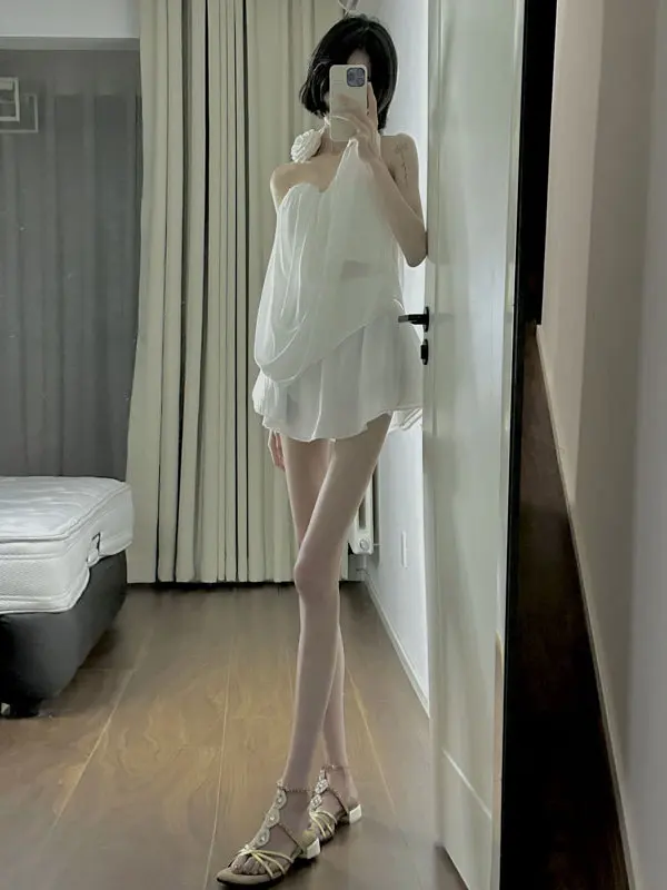 

Chic Summer Outfit Set Pure Style Off-Shoulder Top Half-Skirt Two-Piece Unique Beautiful Cotton Blend Comfortable French Style