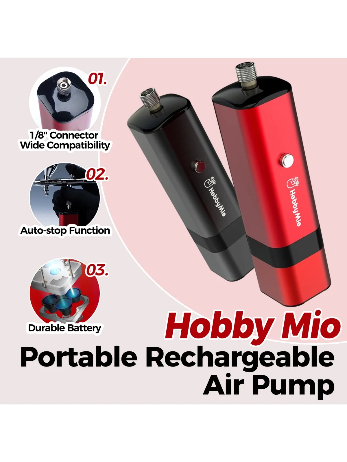 HobbyMio HM-02 PRO Tragbares Airbrush-Set Luftkompressor Wiederaufladbare Auto-Stopp-Pumpe für Gundam-Modell Sprühlackierung DIY Basteln