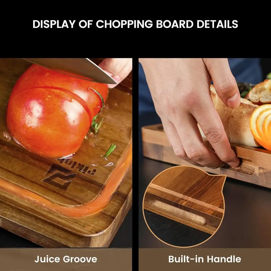 

Boards Large Set of 7, Acacia Wood Charcuterie Chopping Board for Kitchen with Holder Non Slip Feet, Plastic Serving Board Mats,