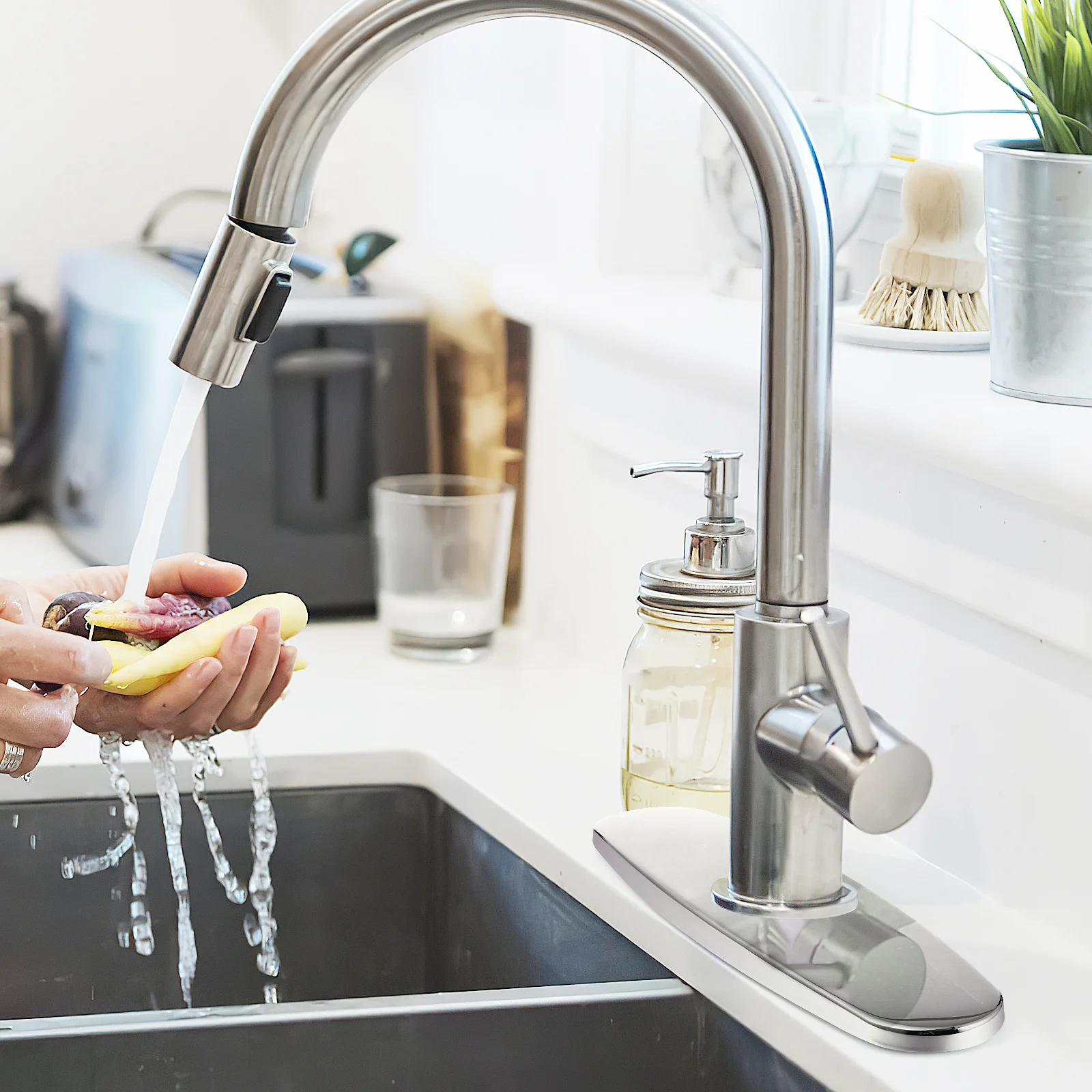 

Stainless Steel Kitchen Faucet Plate 8 Inch Durable Electroplated Sink Hole Cover Single Hole Deck Plate Sink Accessories Tap